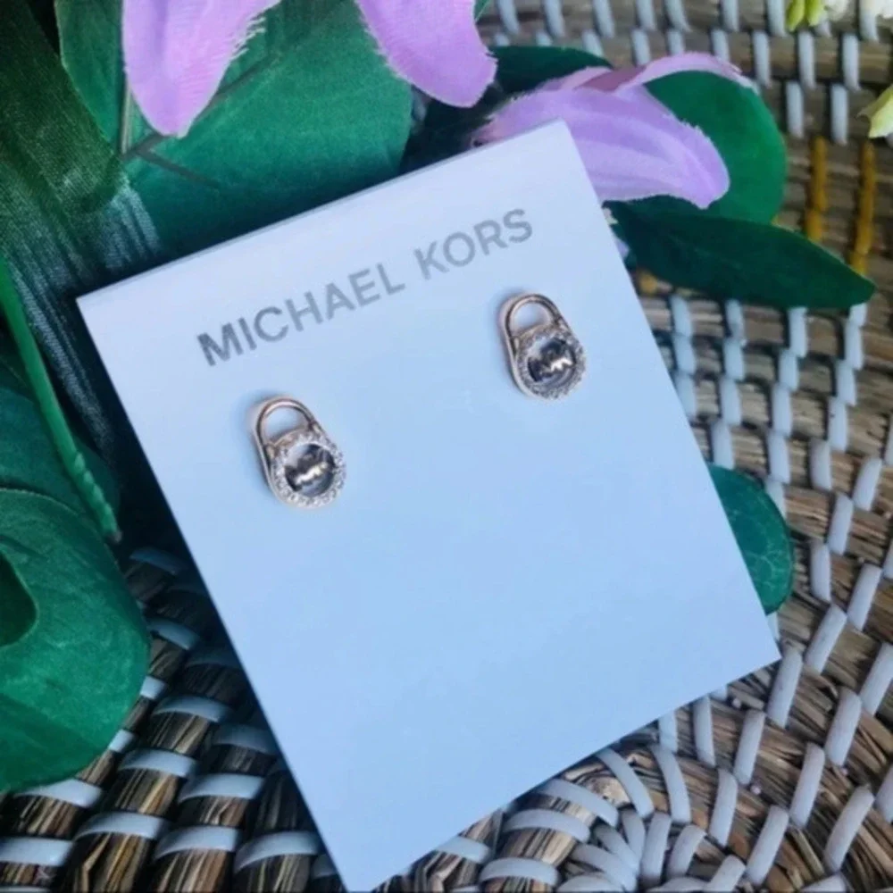 Michael Kors Rose Gold Padlock Stud Earrings Lock Design NWT